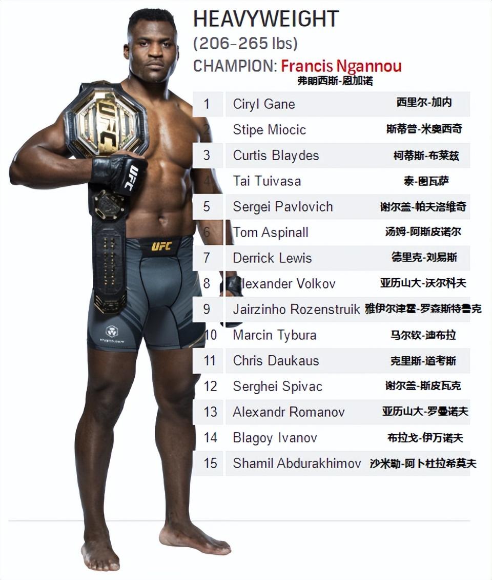 ufc排名最新2022比赛(UFC各量级最新排名 2022.11.08更新)