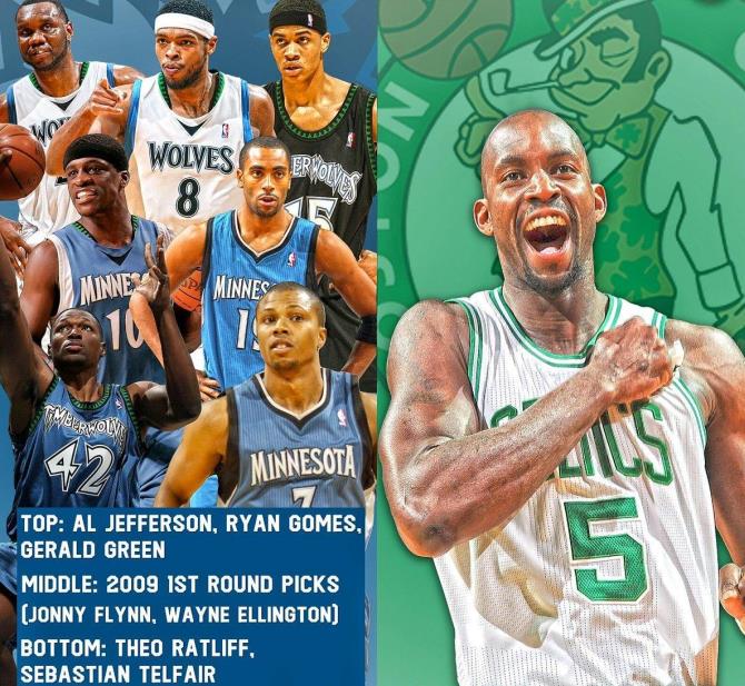 森林狼三巨头是谁出的（07年加内特被森林狼交易，为了组建三巨头，绿军付出什么筹码？）